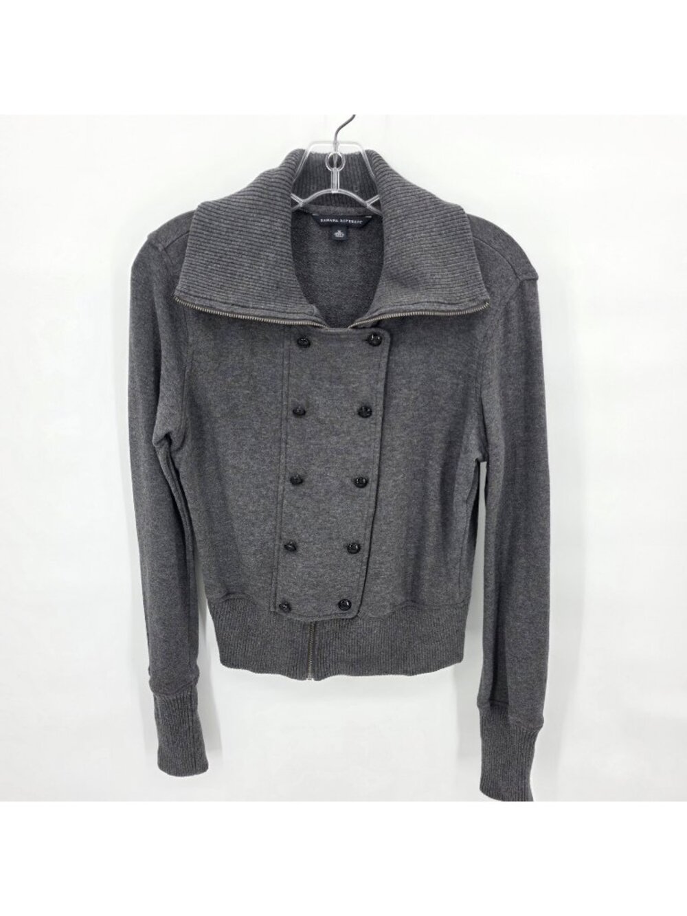 Vintage Banana Republic Y2K Military Sweater Jacket Womens M Grey Knit Zip Y2K